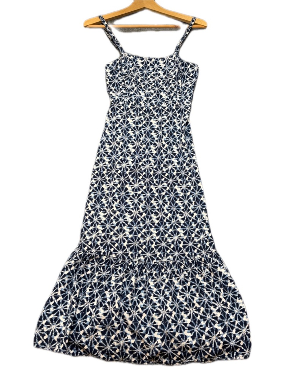 GAP Blue White Floral Tiered Midi Dress Petite 2 Smocked Boho